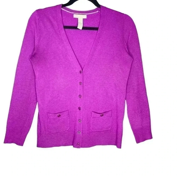 Banana Republic Wool Blend Purple Long Sleeve Button Down Cardigan Sweater Small - Picture 2 of 7